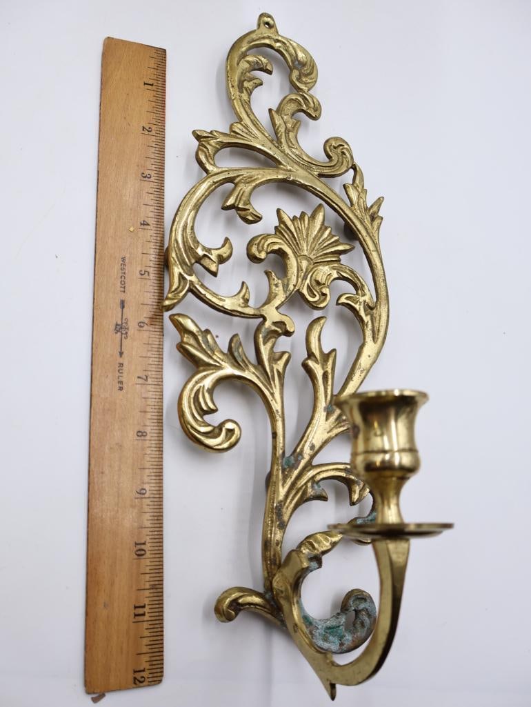 Vintage Wall Sconce and Brass Candle Holders - 7