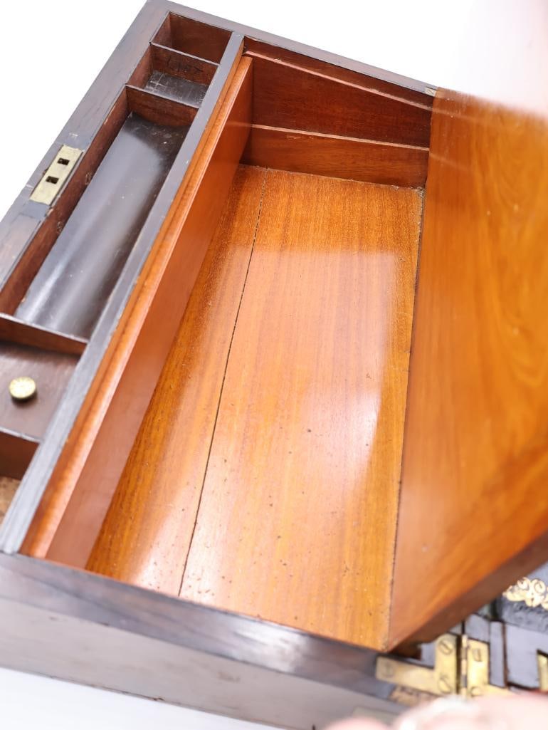 Antique Wood and Brass Writing Desk - 12