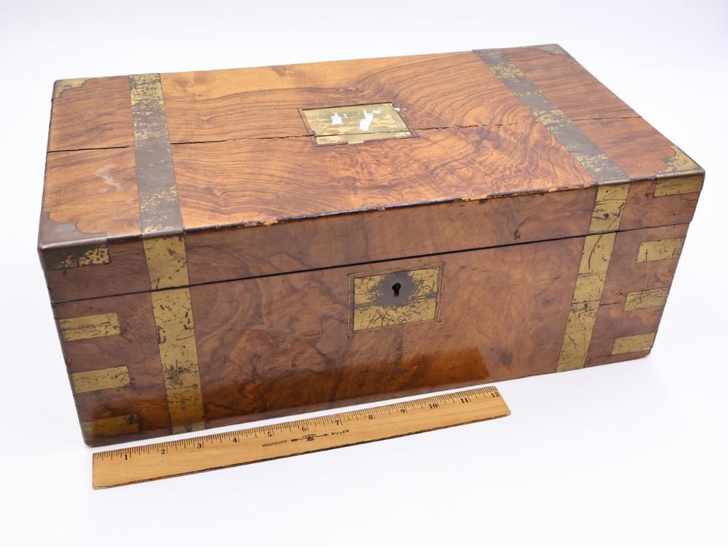 Antique Wood and Brass Writing Desk - 2