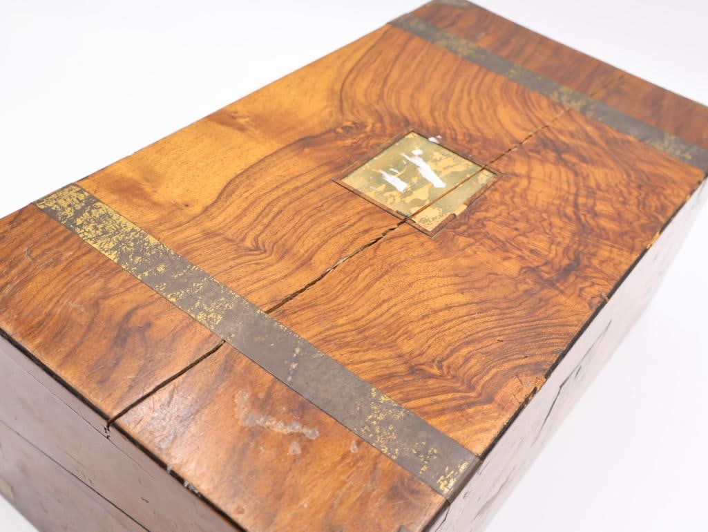Antique Wood and Brass Writing Desk - 4