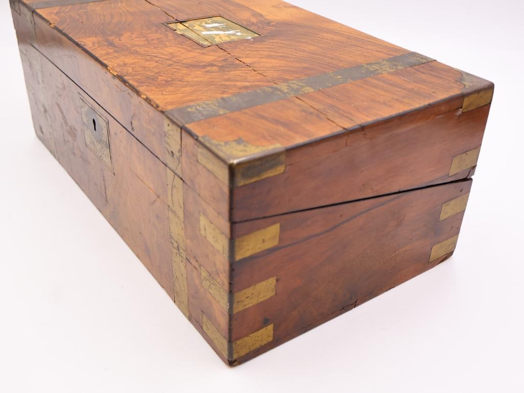 Antique Wood and Brass Writing Desk - 6