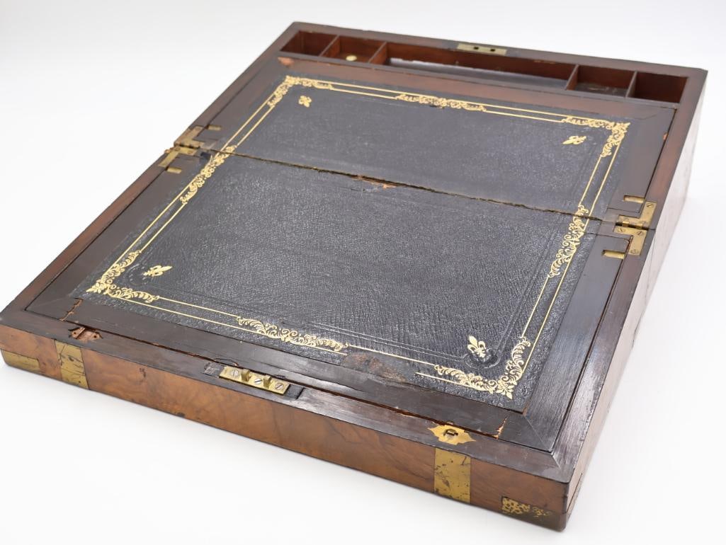 Antique Wood and Brass Writing Desk - 7