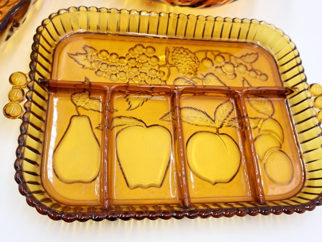 Three Amber Glass Serving Dishes - 3