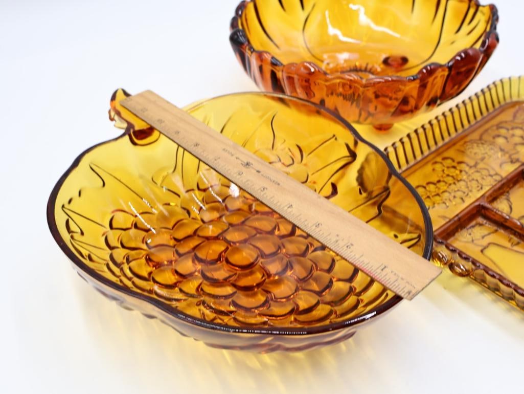 Three Amber Glass Serving Dishes - 4