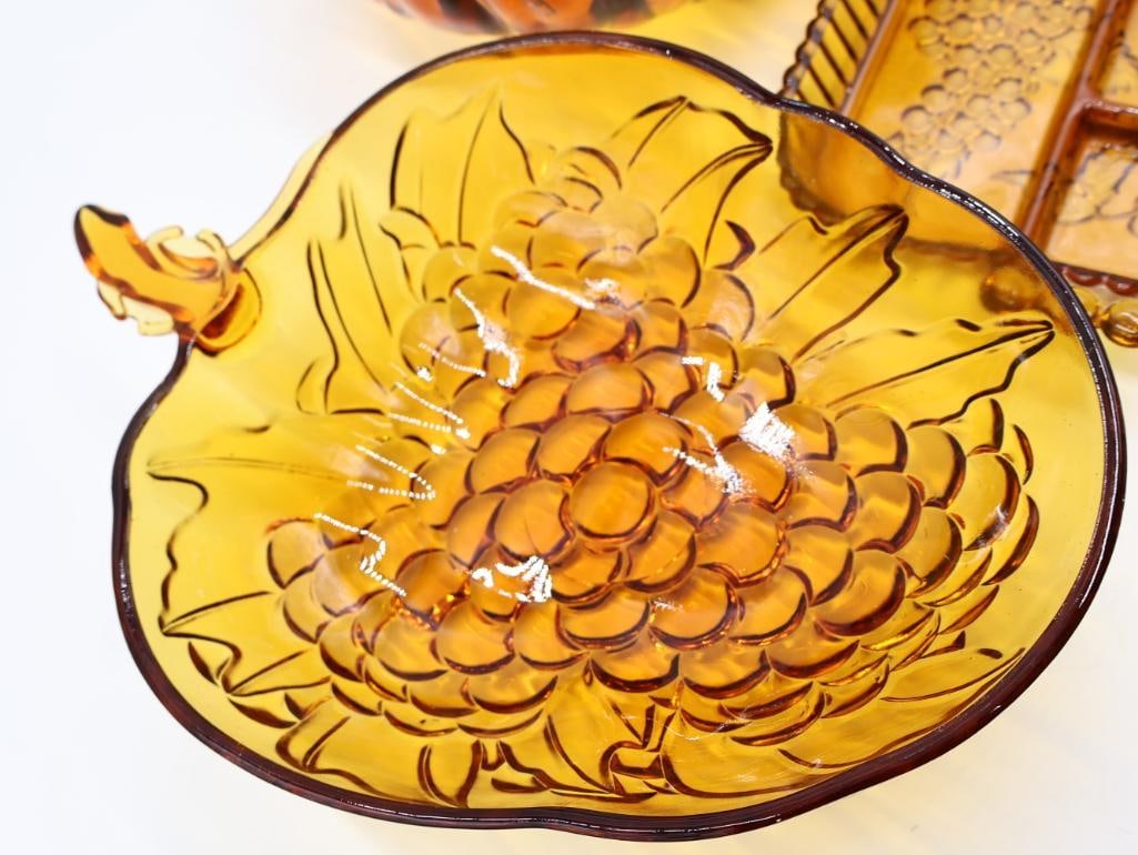 Three Amber Glass Serving Dishes - 5