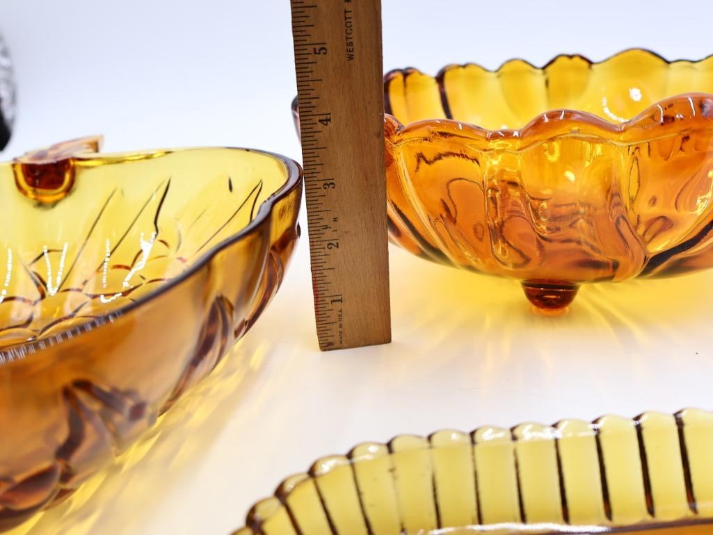 Three Amber Glass Serving Dishes - 6
