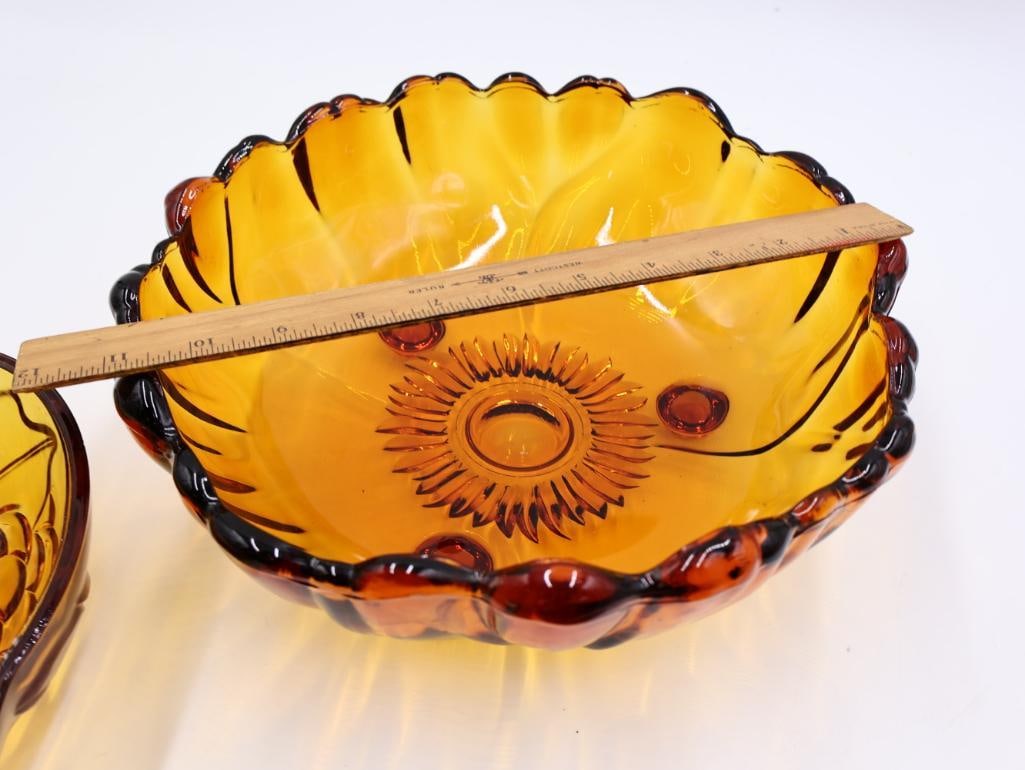 Three Amber Glass Serving Dishes - 7
