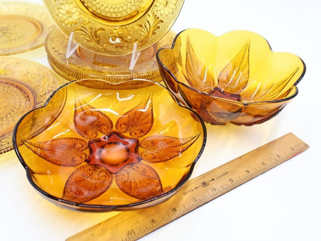 Vintage Amber Indiana Glass Plates and Bowl Set - 4