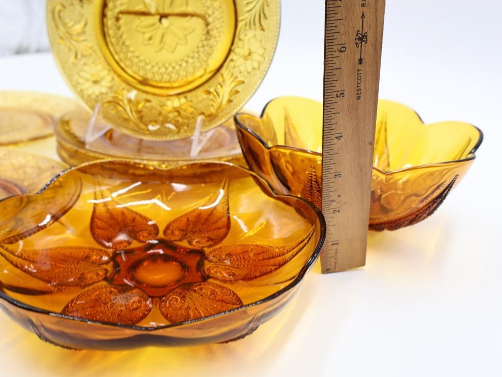 Vintage Amber Indiana Glass Plates and Bowl Set - 5