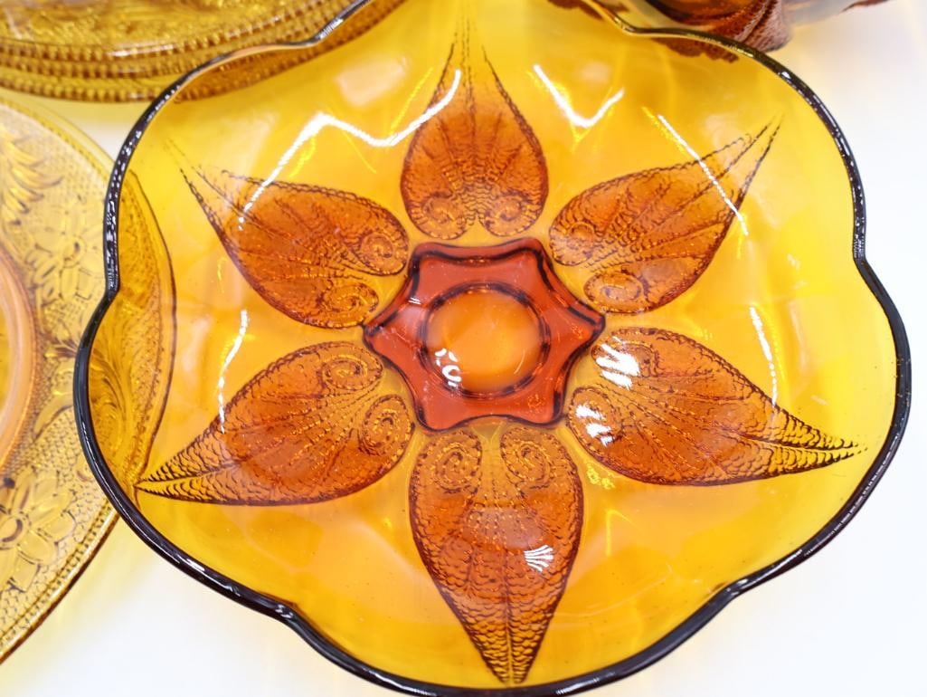 Vintage Amber Indiana Glass Plates and Bowl Set - 6