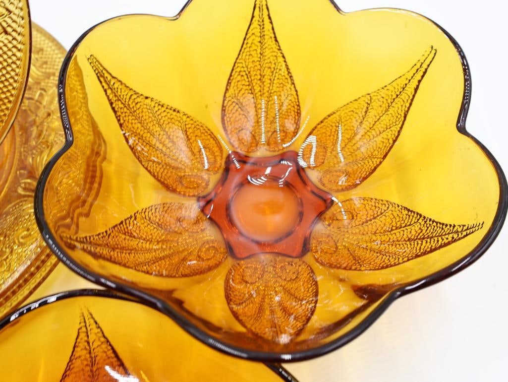 Vintage Amber Indiana Glass Plates and Bowl Set - 7