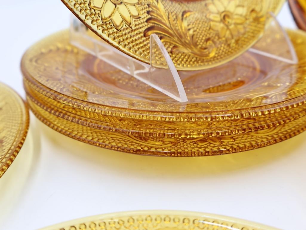 Vintage Amber Indiana Glass Plates and Bowl Set - 8