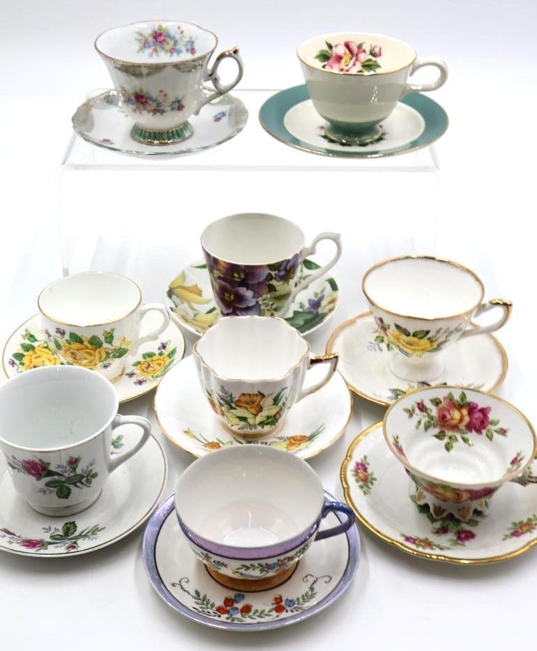 Collection of Tea Cups: Various vintage tea cups and saucers, please see all photos for maker marks
