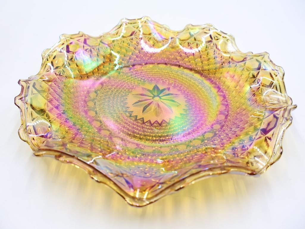 Two Amber Carnival Glass Dishes - 10