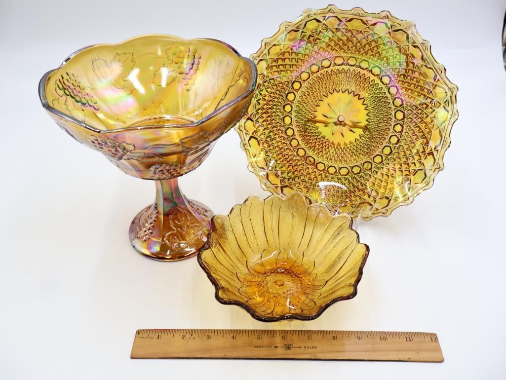 Two Amber Carnival Glass Dishes - 2