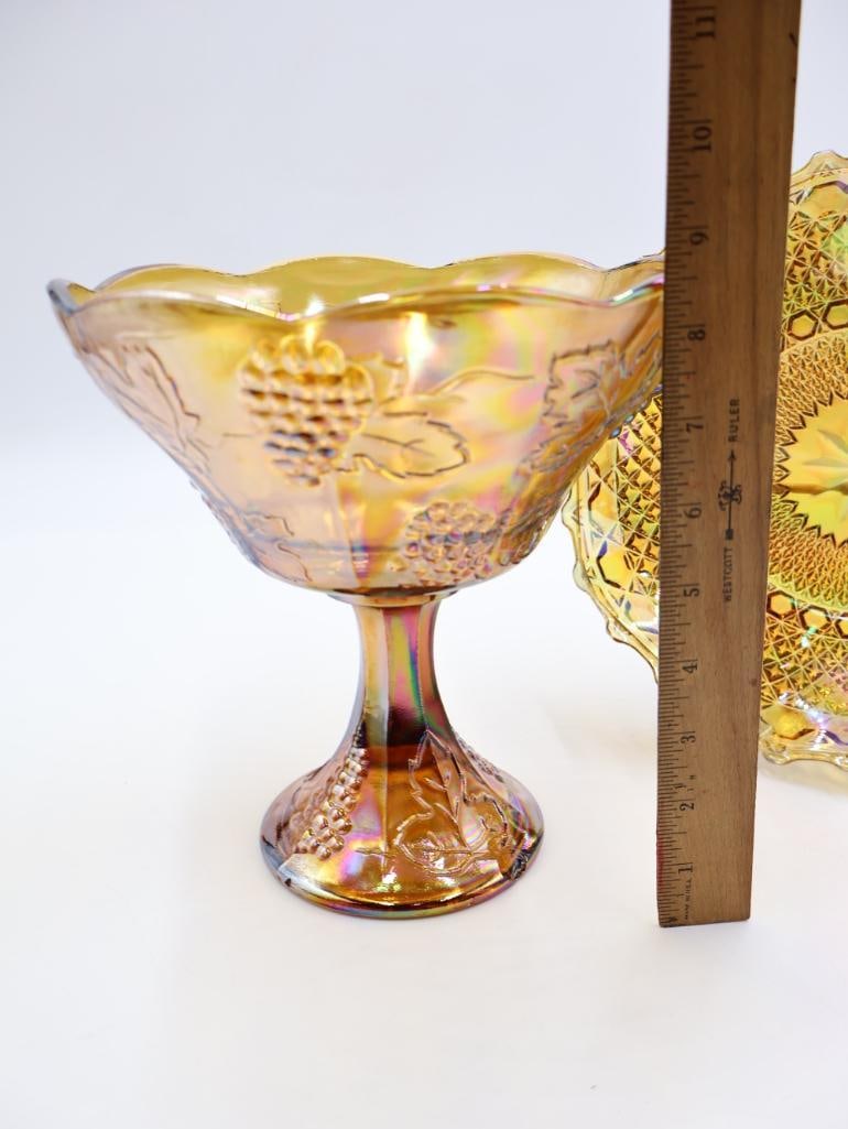 Two Amber Carnival Glass Dishes - 4