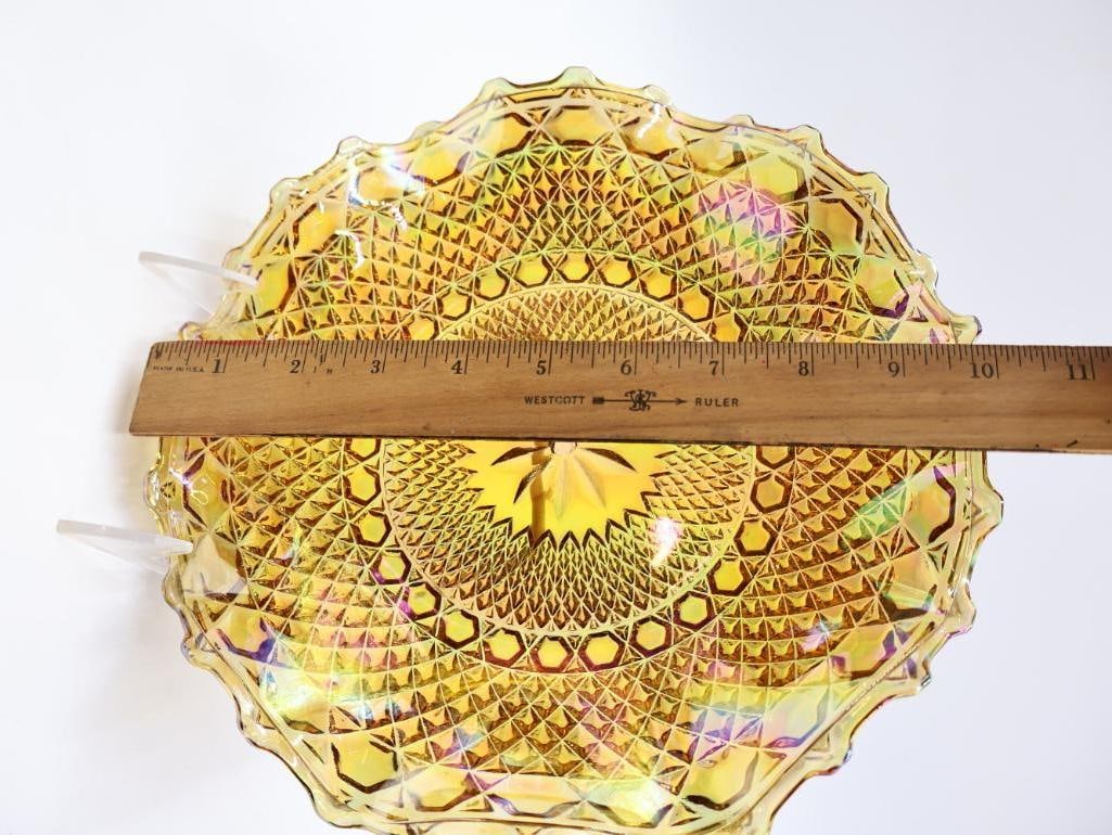 Two Amber Carnival Glass Dishes - 8