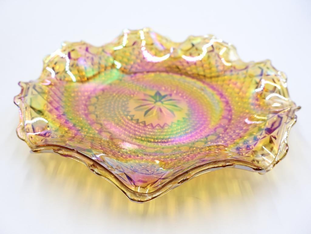 Two Amber Carnival Glass Dishes - 9