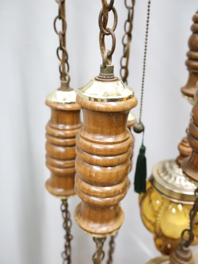 Vintage Multi Hanging Amber Swag Glass Lamp Chandelier - 10