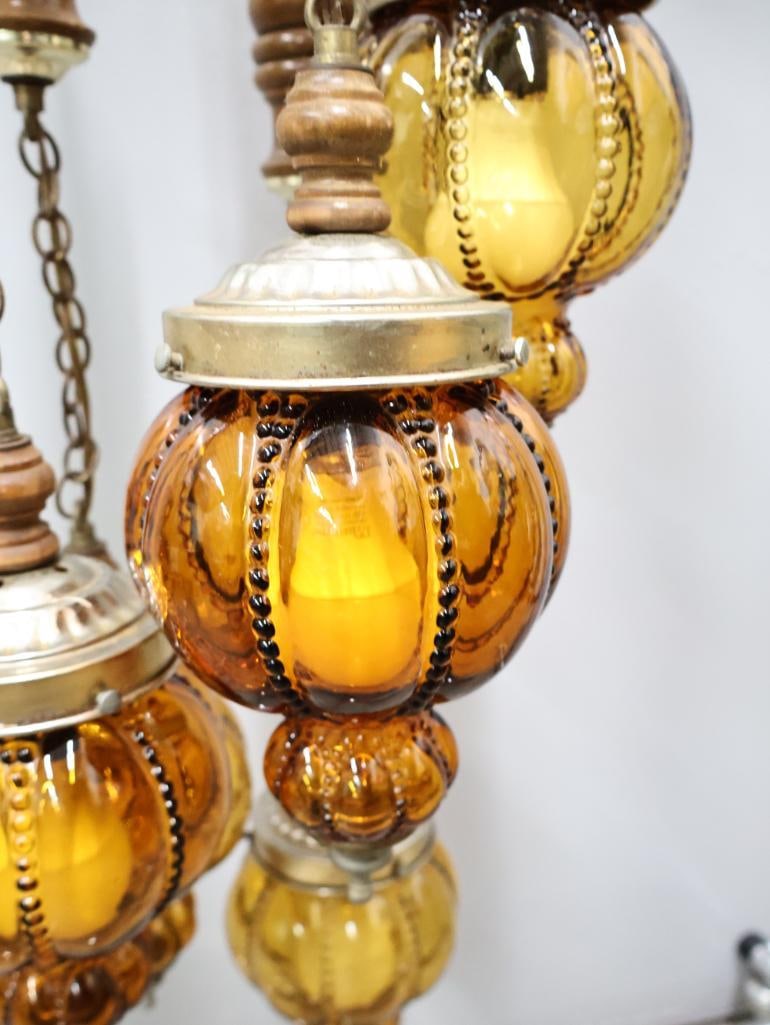 Vintage Multi Hanging Amber Swag Glass Lamp Chandelier - 11
