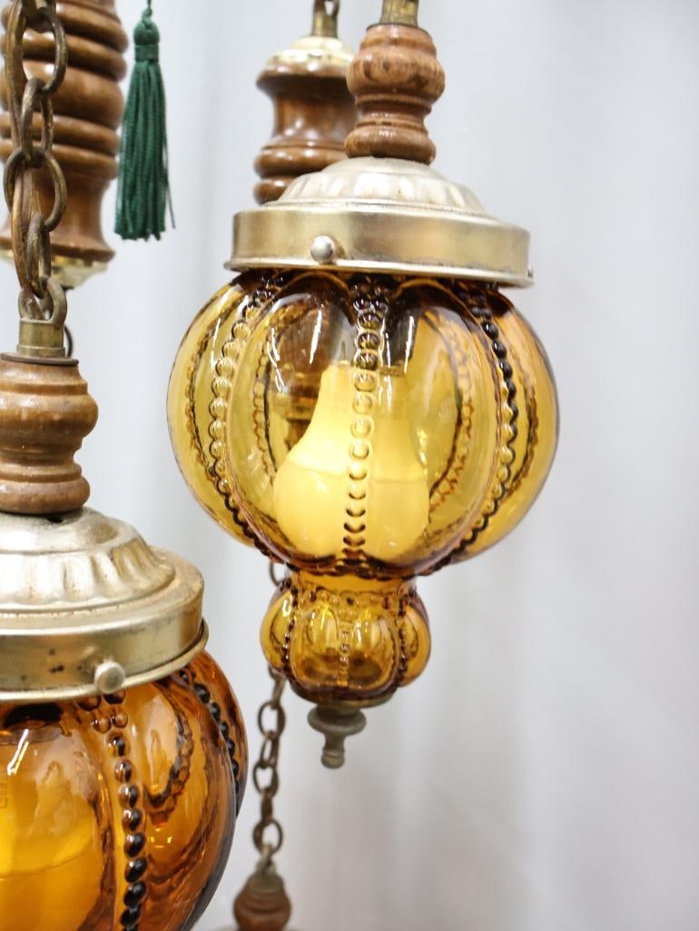 Vintage Multi Hanging Amber Swag Glass Lamp Chandelier - 12