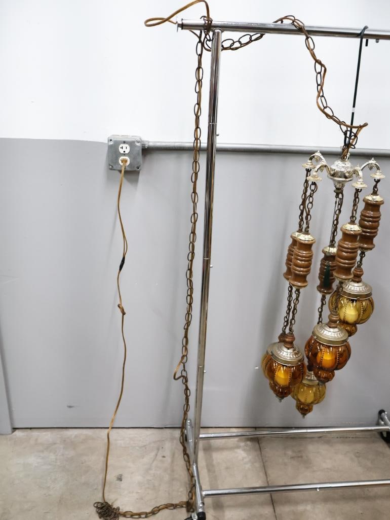 Vintage Multi Hanging Amber Swag Glass Lamp Chandelier - 14