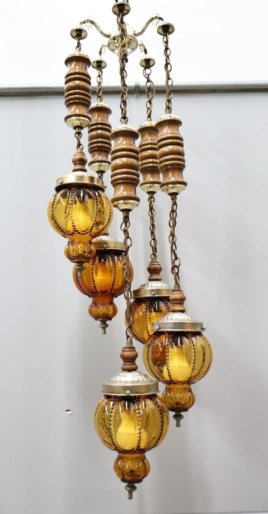 Vintage Multi Hanging Amber Swag Glass Lamp Chandelier (1 of 15)