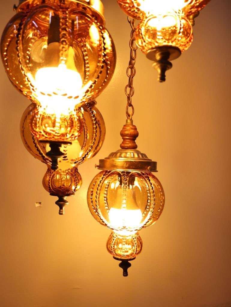 Vintage Multi Hanging Amber Swag Glass Lamp Chandelier - 5