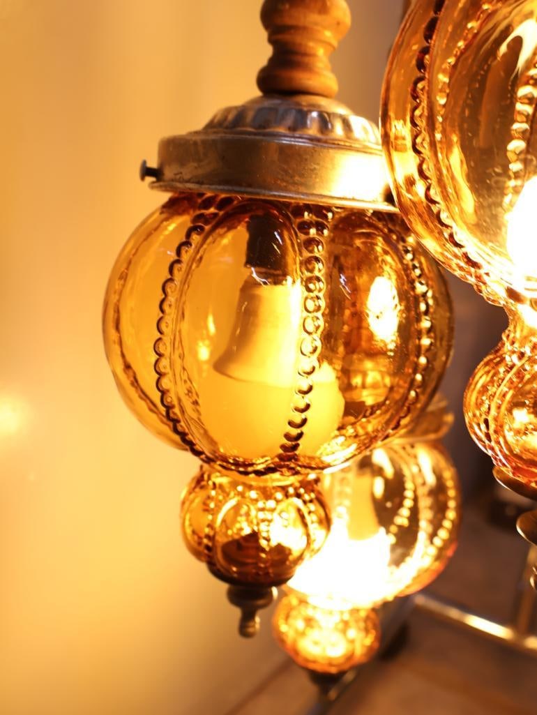 Vintage Multi Hanging Amber Swag Glass Lamp Chandelier - 6