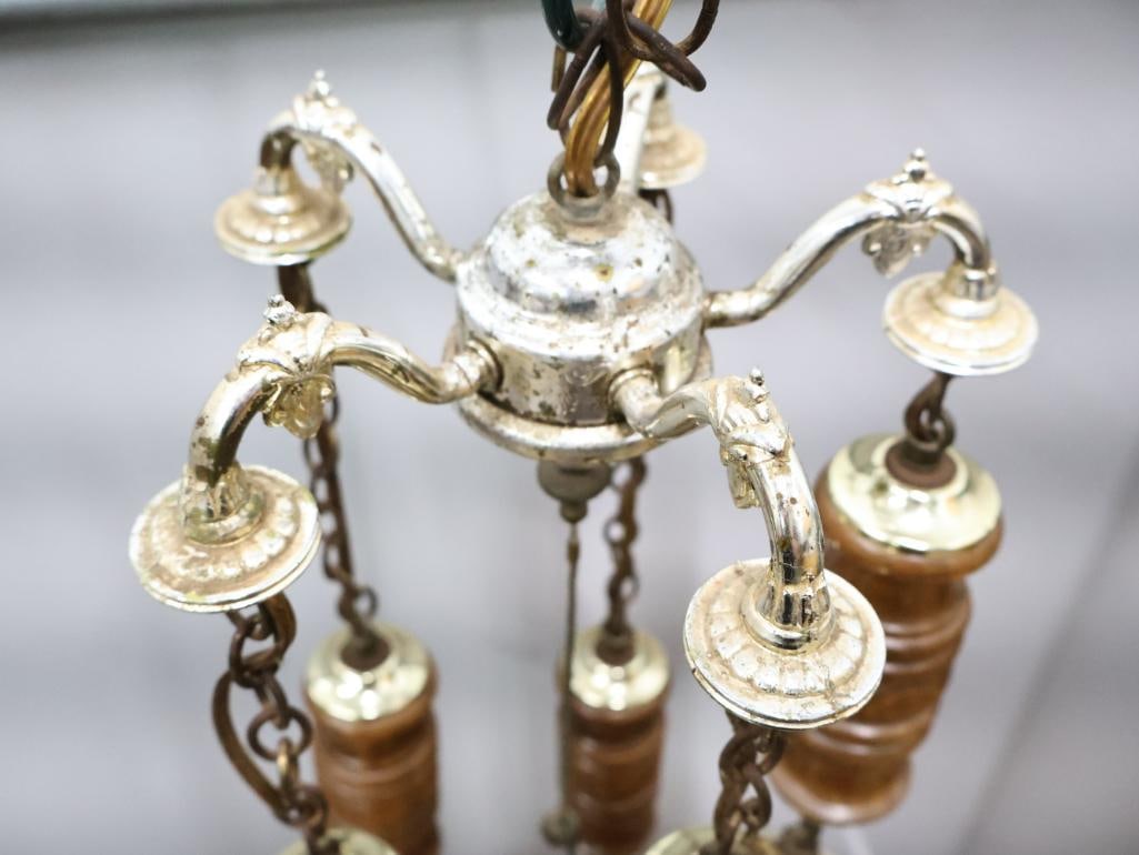 Vintage Multi Hanging Amber Swag Glass Lamp Chandelier - 7
