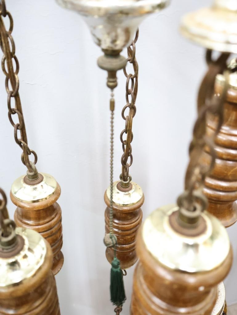 Vintage Multi Hanging Amber Swag Glass Lamp Chandelier - 8
