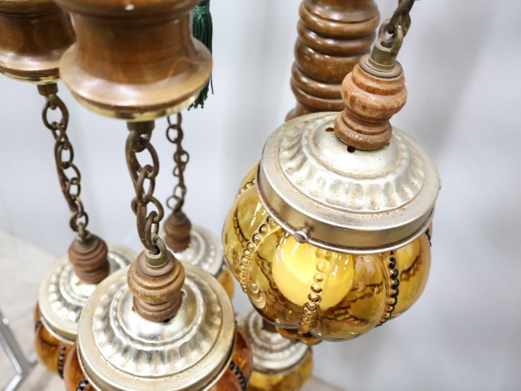Vintage Multi Hanging Amber Swag Glass Lamp Chandelier - 9