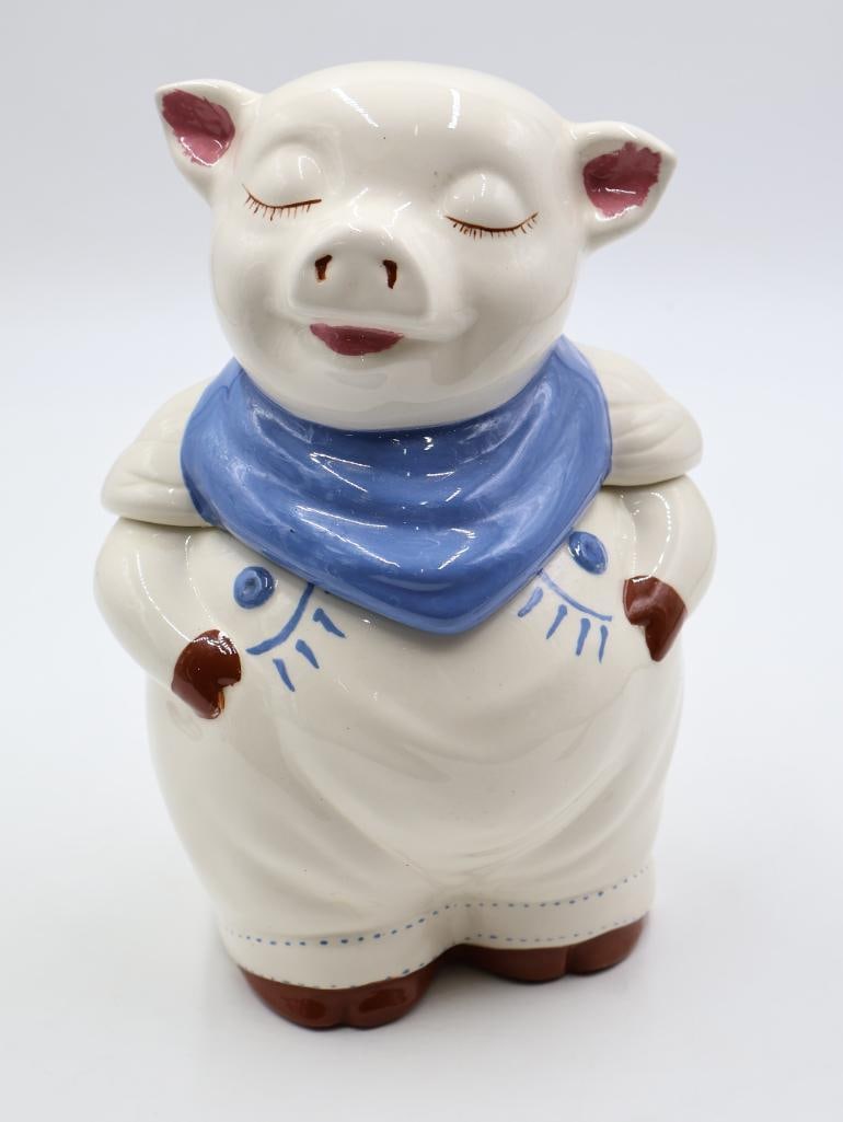 Vintage Shawnee Pottery Smiley Pig Cookie Jar: Unmarked on bottom, about 11" tall