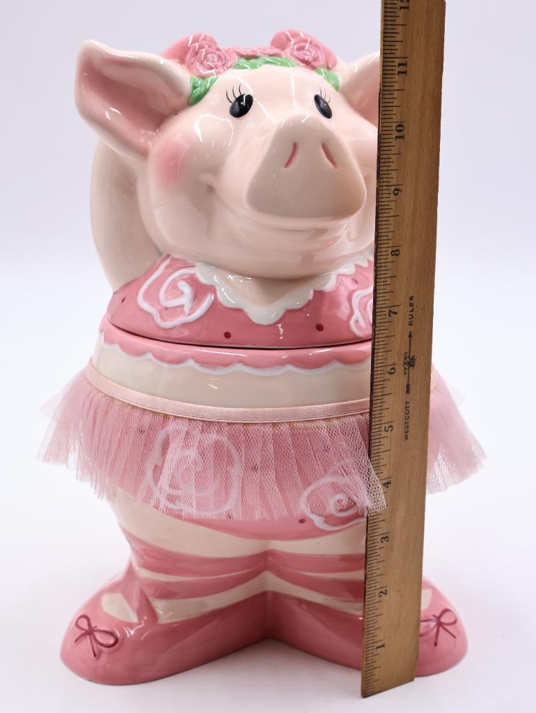 Pink Ballerina Dancing Pig Cookie Jar - 2