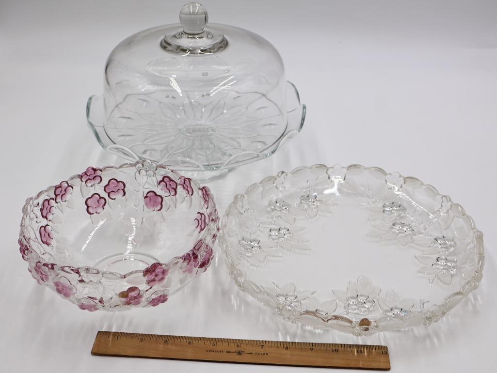 Covered Cake Pedestal Stand and Flower Serving Dishes - 2