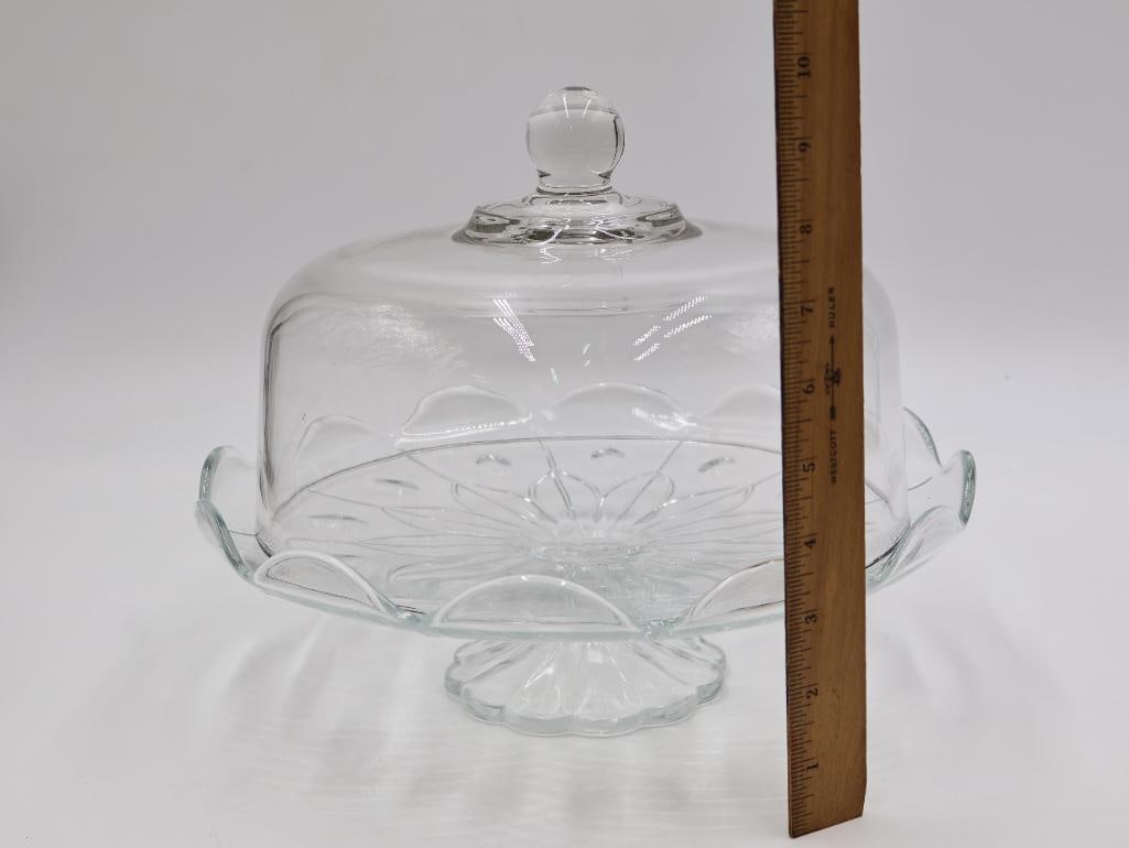 Covered Cake Pedestal Stand and Flower Serving Dishes - 8
