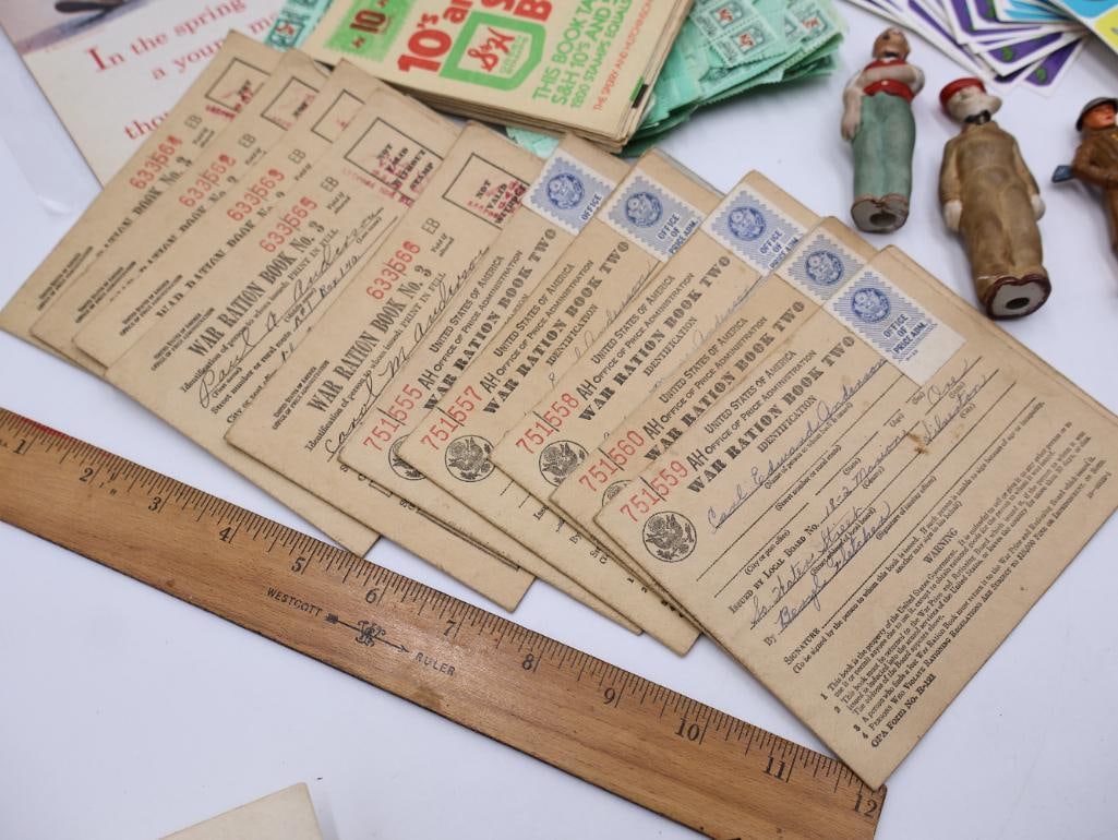 Lead Toy Soldier, Two German Bisque Comic Nodders, War Ration Books and More - 2
