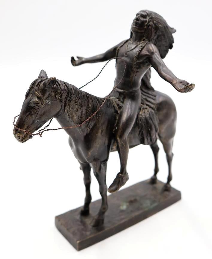 Appeal to the Great Spirit Bronze Cast Statue: Marked on bottom 1994 by Cyrus Dallin, Great Western Art Collection C185, stands just under 7 inches tall