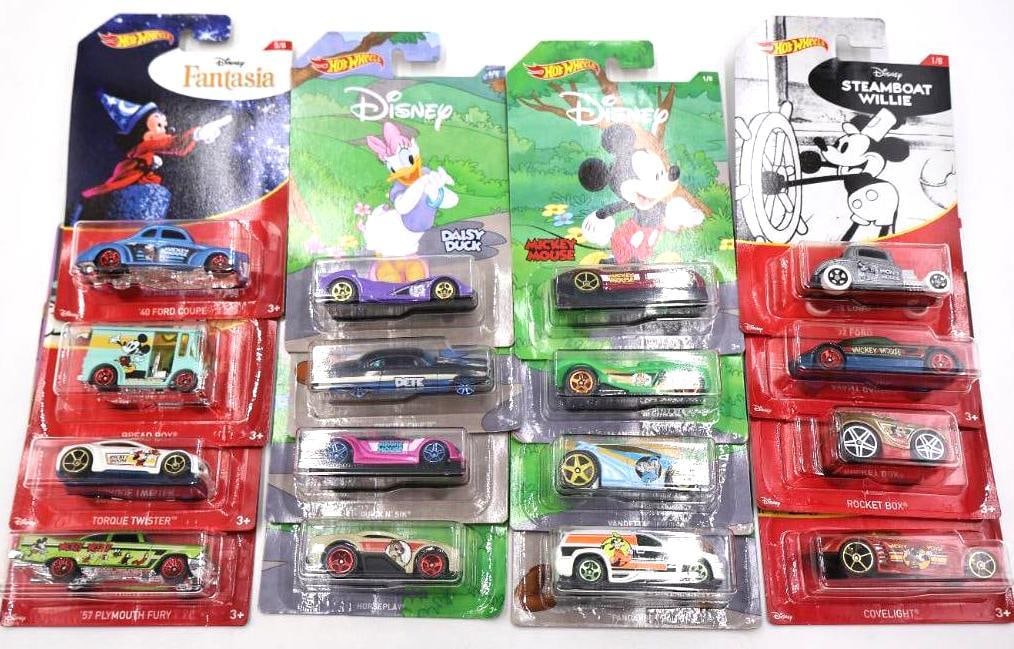 Disney Diecast Hot Wheels Cars: Hot Wheels Disney character themed cars and Mickey Mouse through the ages Cars