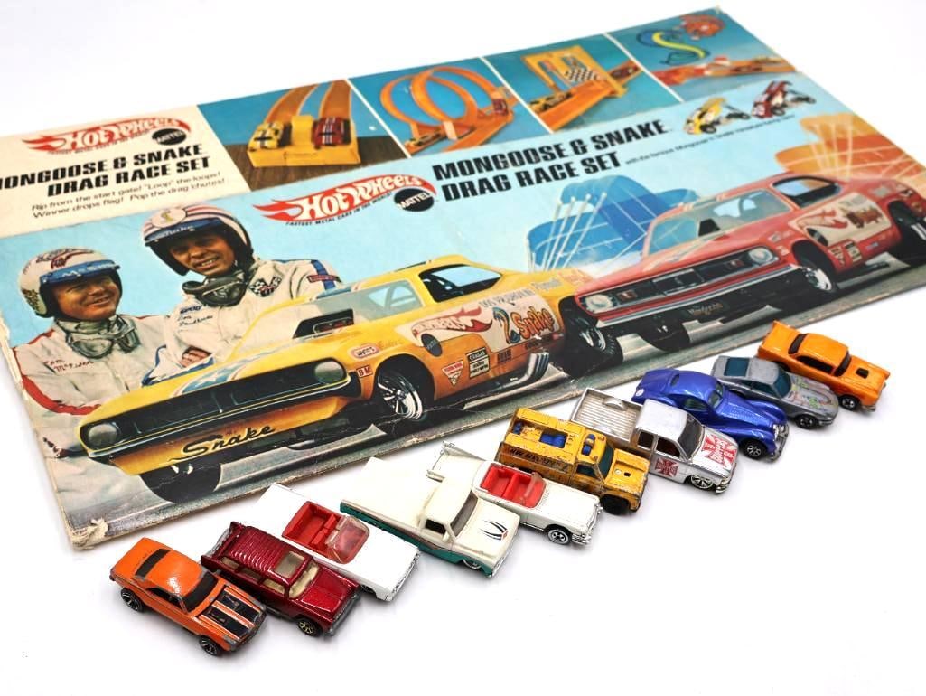Various Hot Wheel Cars and Vintage Drag Race Set Box (1 of 7)