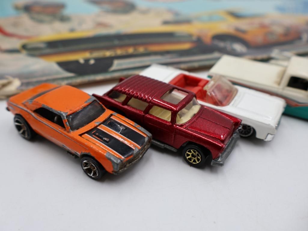 Various Hot Wheel Cars and Vintage Drag Race Set Box - 2