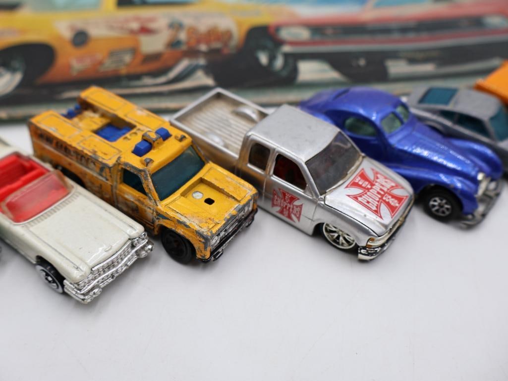 Various Hot Wheel Cars and Vintage Drag Race Set Box - 4