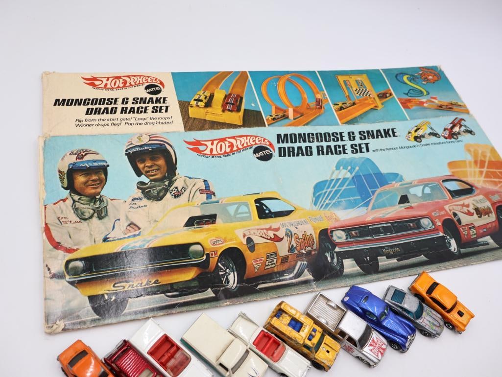 Various Hot Wheel Cars and Vintage Drag Race Set Box - 6