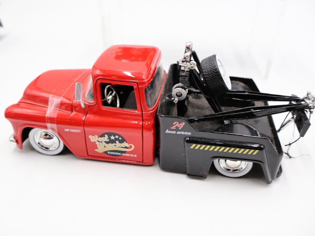 Six 1:24 Scale Model Diecast Tow Trucks and Police Vehicles - 19