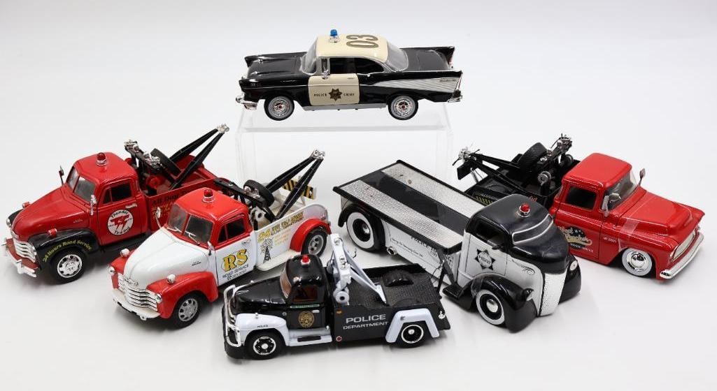 Six 1:24 Scale Model Diecast Tow Trucks and Police Vehicles (1 of 20)