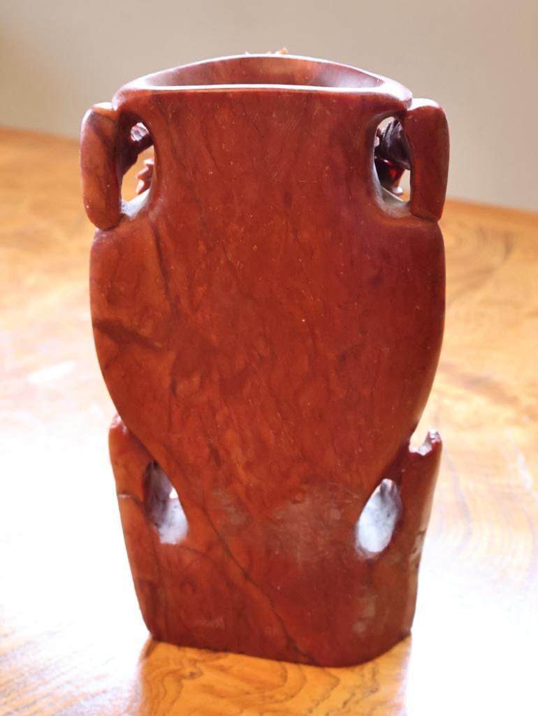Chinese Carved Soapstone Floral Brush Pot or Vase, Signed - 6