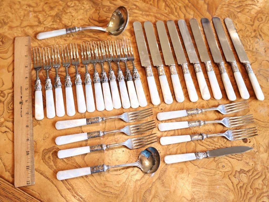 Antique Mother-of-Pearl Handled Flatware & Serving Utensil Collection - 2