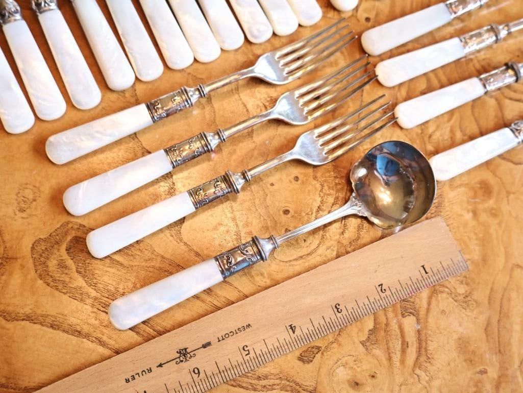 Antique Mother-of-Pearl Handled Flatware & Serving Utensil Collection - 3