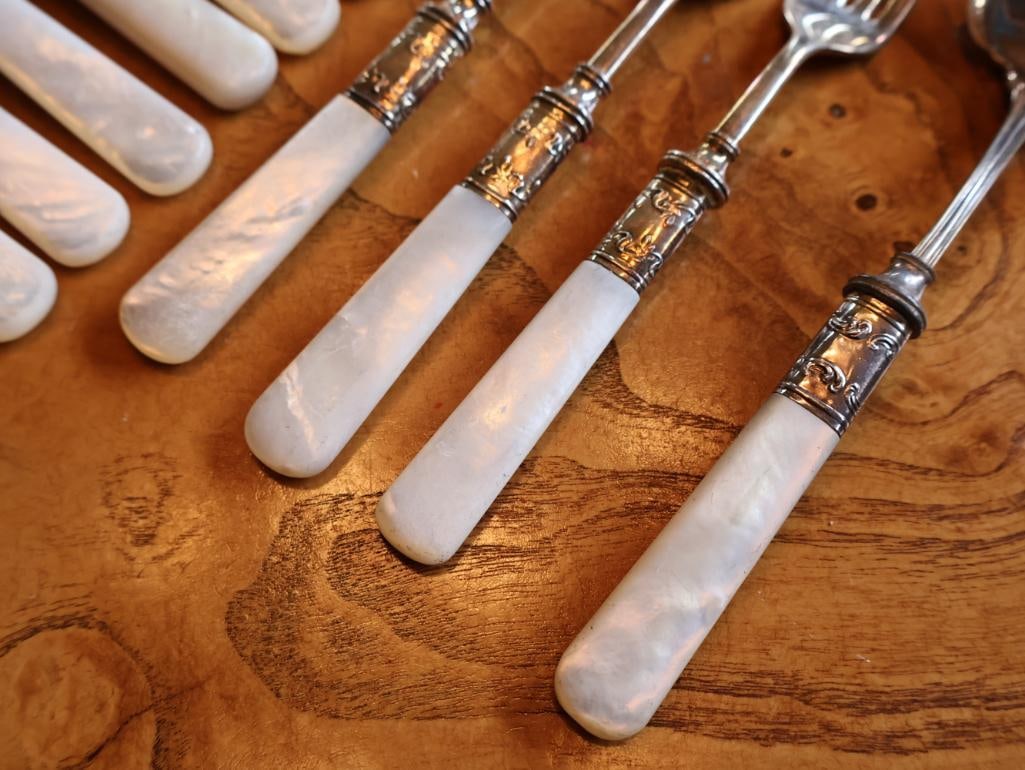 Antique Mother-of-Pearl Handled Flatware & Serving Utensil Collection - 4