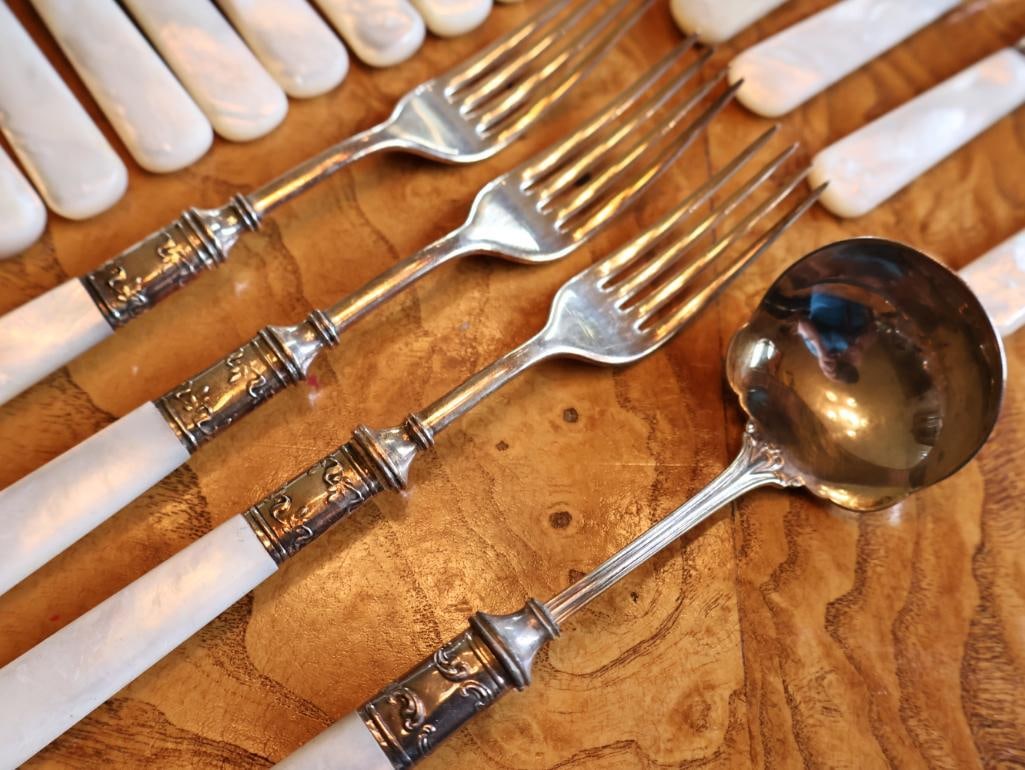 Antique Mother-of-Pearl Handled Flatware & Serving Utensil Collection - 5